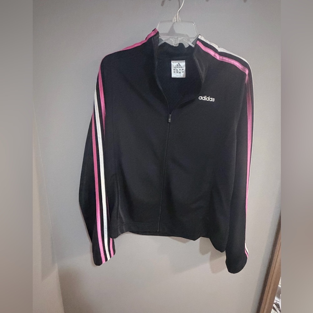 Adidas Women's Black Bomber Jacket with Pink Stripes